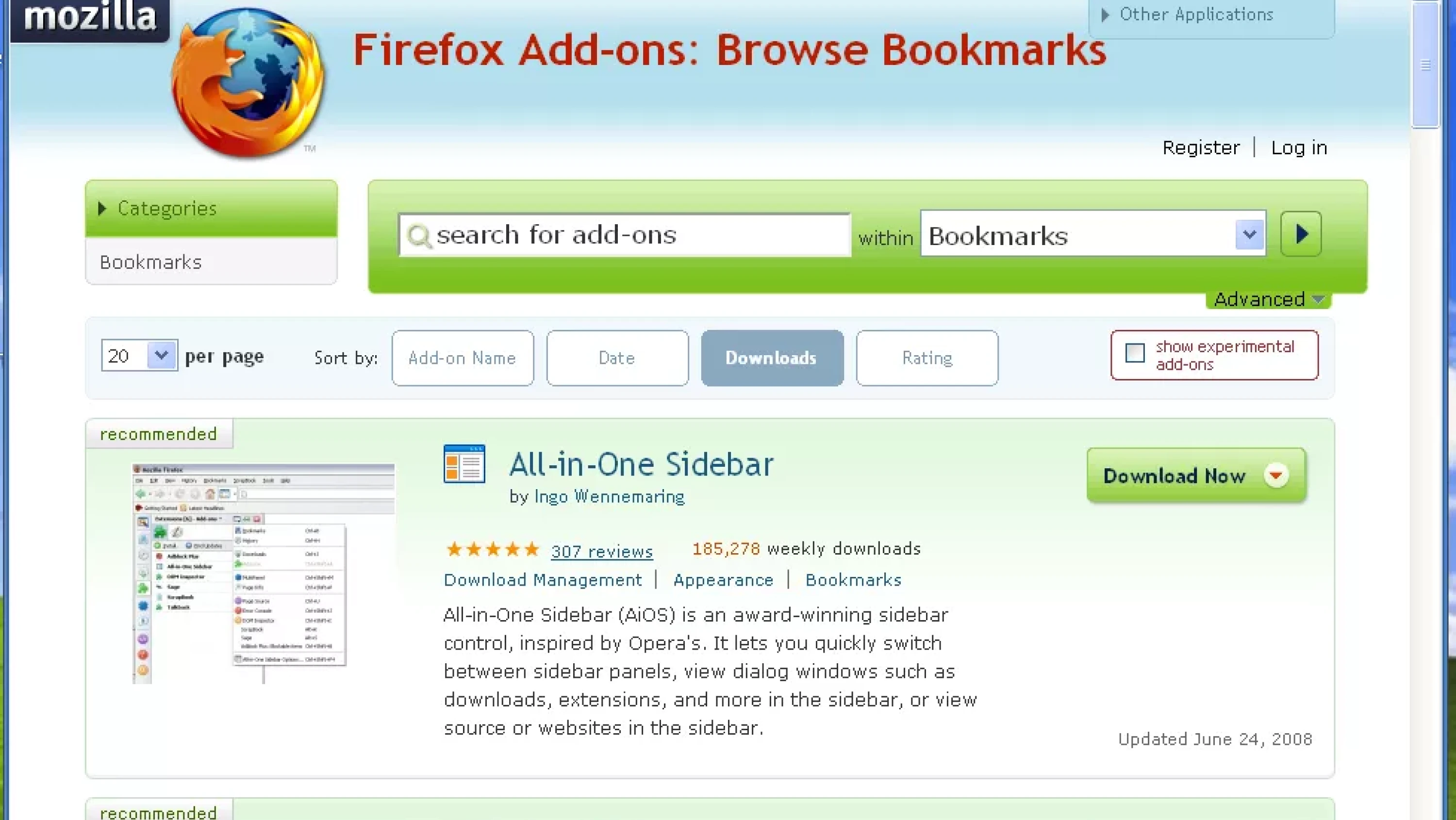 Firefox Add-ons page