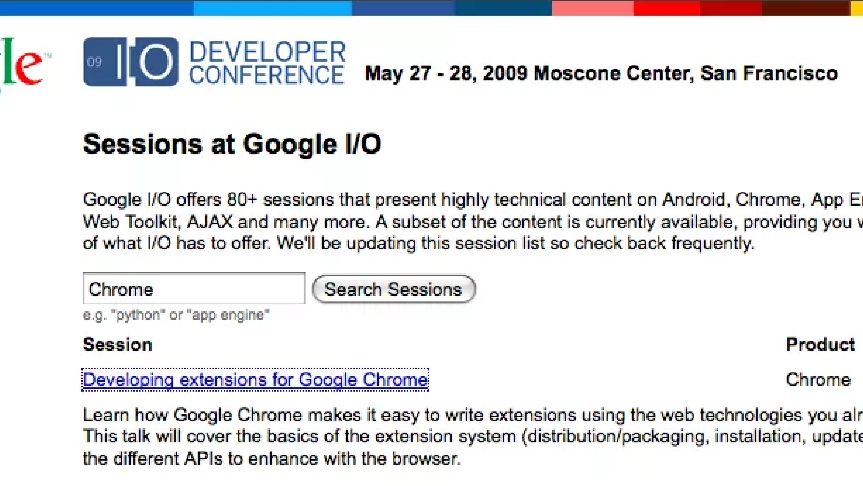 Chrome Extensions Session at Google I/O 2009