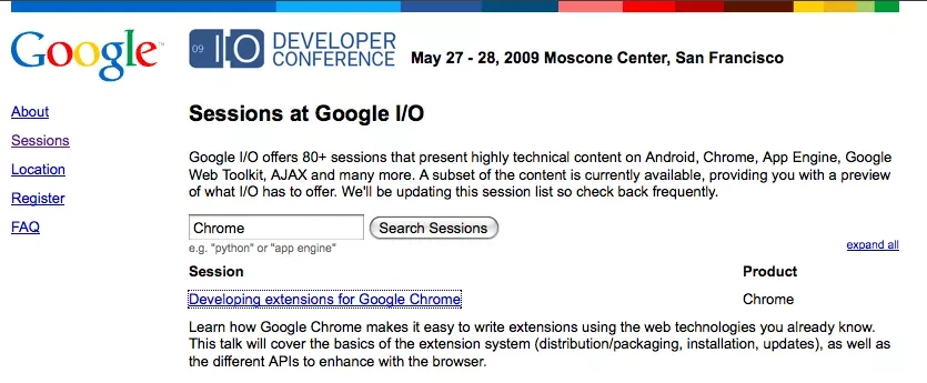 Chrome Extensions Session at Google I/O 2009